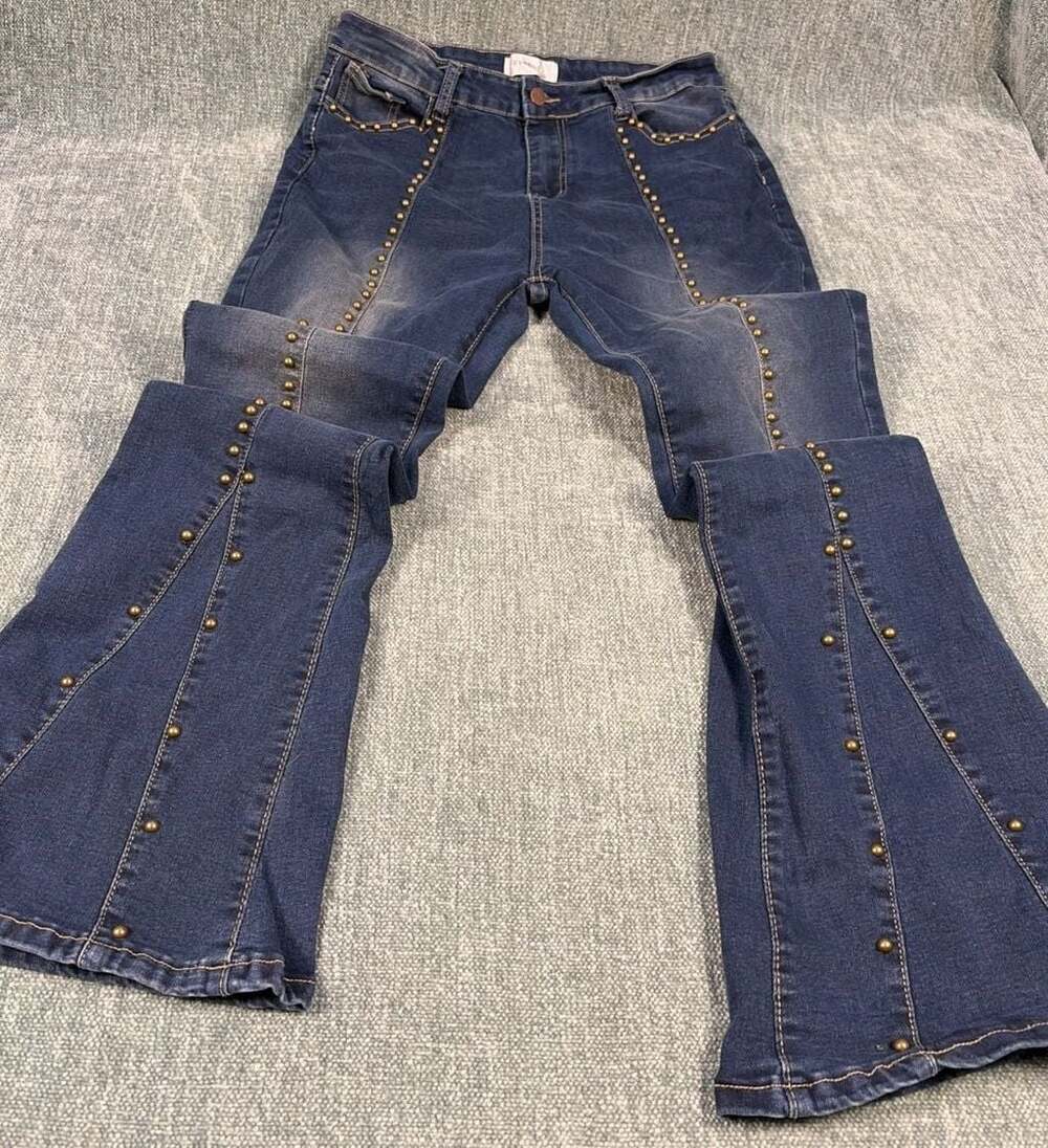 Bamboo Jeans Studded Flare Dark Wash Denim Pants Size 15